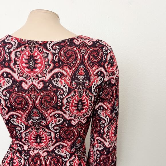 [Anthropologie] Maeve Red Paisley Print Long Sleeve V-Neck Dress Size Medium M - Picture 8 of 12